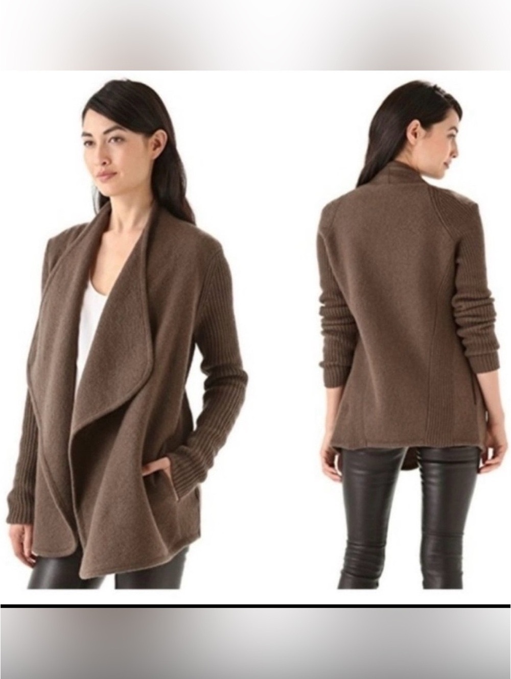 Vince Chocolate Brown Sugar Boiled 100% Wool Boho Chunky Sweater Cardigan Medium